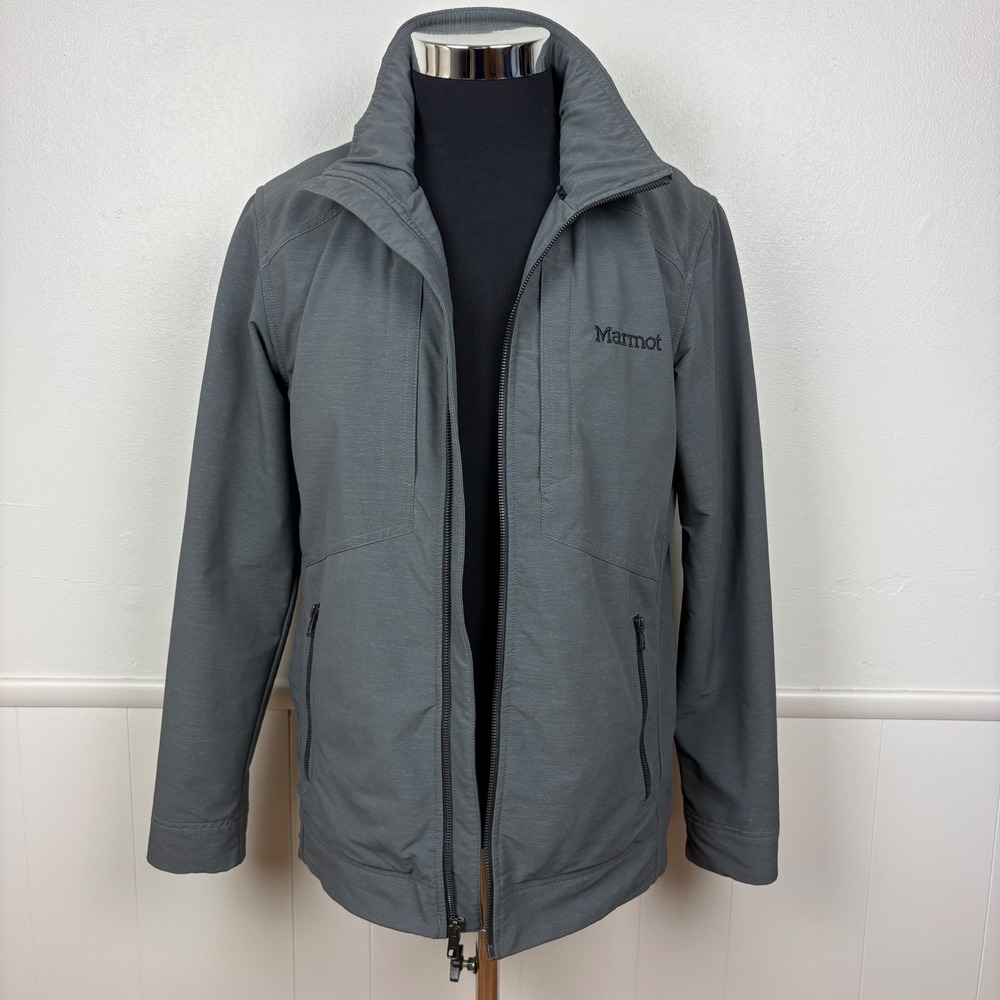 Marmot Mens Soft Shell Zip Up Jacket Size S Gray Windbreaker Hiking Outdoor
